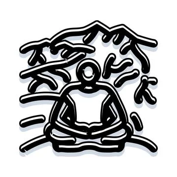 Person meditating under a tree finding inner peace Illustrazione stock