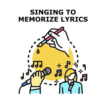 Person memorizing lyrics through singing and creation Stock Illustration