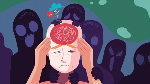 Person with mental problems schizophrenia with shadows behind him animation 4k Stock Footage 252244937