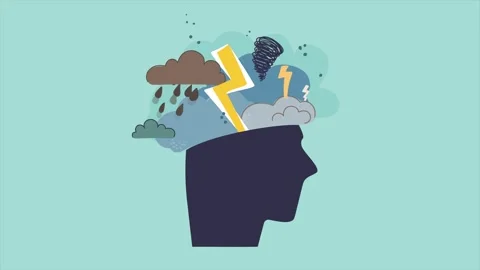 Person with mental problems, storm of thoughts in his head 4k animation Stock Footage 252244950