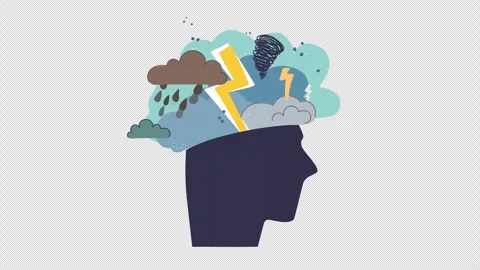 Person with mental problems, storm of thoughts in his head 4k animation alpha Stock Footage 252244997