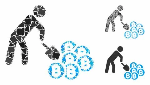 Person mining Bitcoins Composition Icon of Tremulant Pieces Stock Illustration