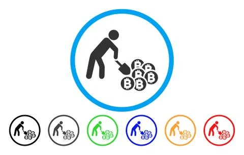 Person Mining Bitcoins Rounded Icon Stock Illustration