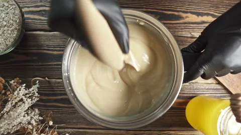 Person mixes the soap mass in the process of making soap Stock Footage 278209208