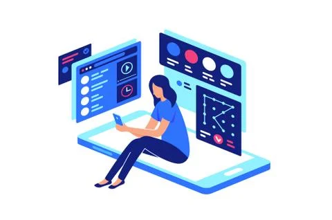 Person in mobile visual interactivity with smartphone. Stock Illustration