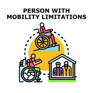 Person with mobility limitations concept with accessibility icons Stock Illustration