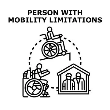 Person with mobility limitations concept with accessibility icons Stock Illustration