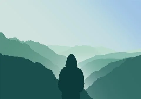 Person in the mountains vector Illustrazione stock