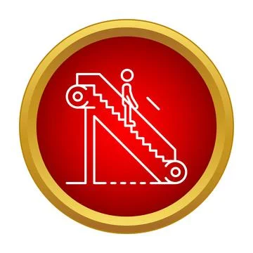 Person moving down escalator icon in red circle Stock Illustration