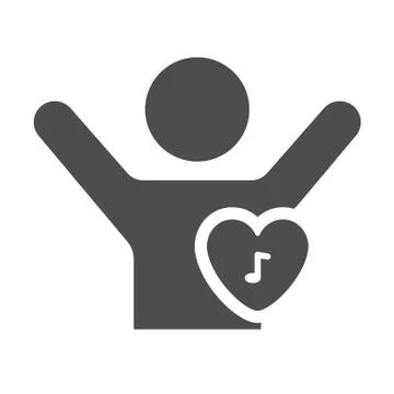 Person with music in heart solid icon, festival concept, music note with heart Stock Illustration