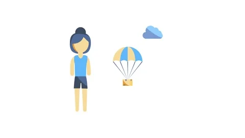 A person is next to a parachute, with a white cloud overhead against a back.. Video stock 332321878
