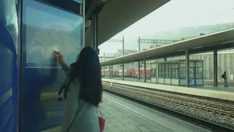Person Observing Map at Train Station Stock Footage 314786519