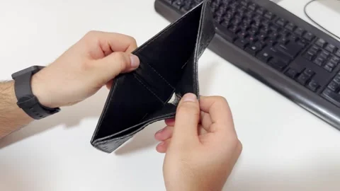 Person Opening an Empty Wallet Stock Footage 297730794