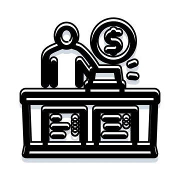Person operating cash register processing monetary transaction Stock Illustration