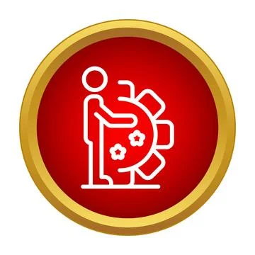 Person operating gear working system process icon Stock Illustration