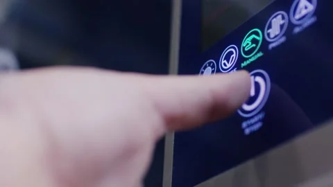Person operating industrial machine via digital touch screen control panel Video stock 156054939