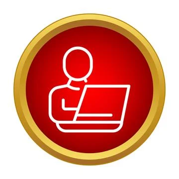 Person operating laptop computer icon in circle Stock Illustration