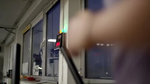 Person Operating Lever at Test Station, Quality Control Lab, Close Up Shot Vídeo Stock 341445979