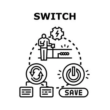 Person operating power switch for data management Stock Illustration