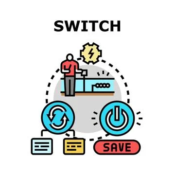 Person operating power switch for data management Stockillustratie