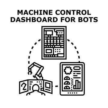 Person operating robotic arm using machine control dashboard Illustrazione stock