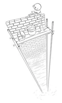 Person or Builder Building High Wall , Vector Cartoon Stick Figure Illustration Stock Illustration