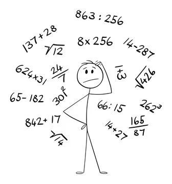 Person or Student Thinking About Numbers and Mathematical Formulas, Share or イラスト素材