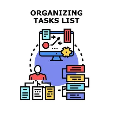 Person organizing tasks list using digital project management Stock Illustration