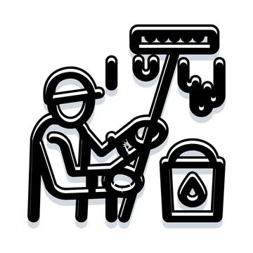 Person painting wall using roller and paint bucket イラスト素材