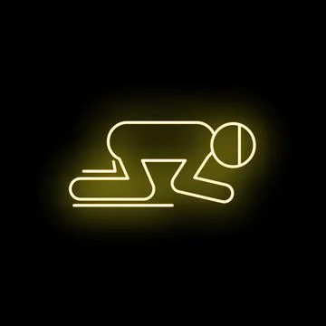 Person performing prayer prostration in neon yellow icon Stock Illustration