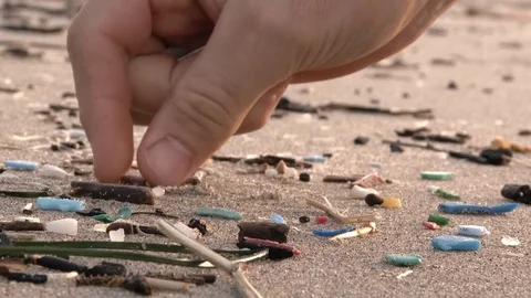Person Picking Up Microplastics At Beach Stock-Footage 70280112