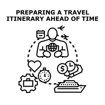Person planning global trip, preparing travel itinerary 库存插图