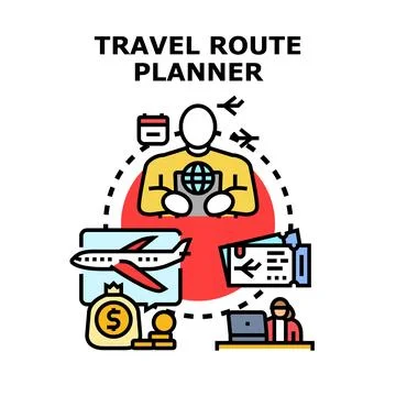 Person planning global trip using travel route planner Stock Illustration