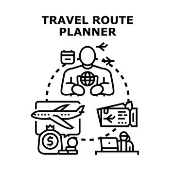 Person planning global trip using travel route planner Stock Illustration