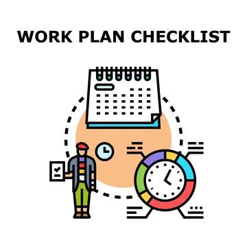 Person planning work schedule using checklist and calendar Stock Illustration