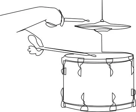 A person playing a drum set with a drumstick and a cymbal in a music studio.. Stock Illustration