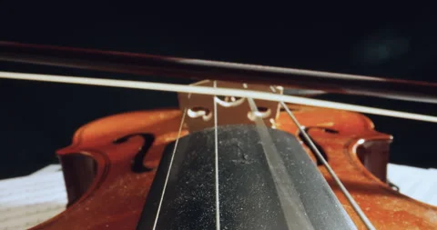 Person playing violin with vibrating strings on classic theatre stage during  Stock Footage 330118862