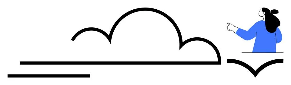 Person Pointing at Abstract Cloud Shape in Simplistic Design Highlighting F.. Stockillustratie