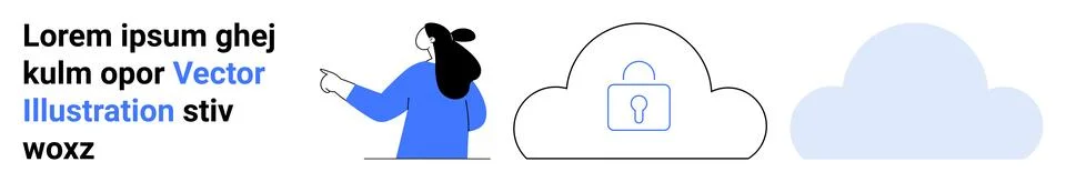 Person pointing at cloud storage with lock icon and cloud graphic Illustrazione stock