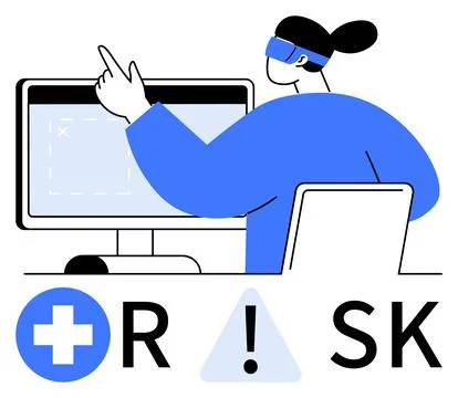 Person pointing at computer screen, analyzing data with a focus on minimizing Ilustración de archivo