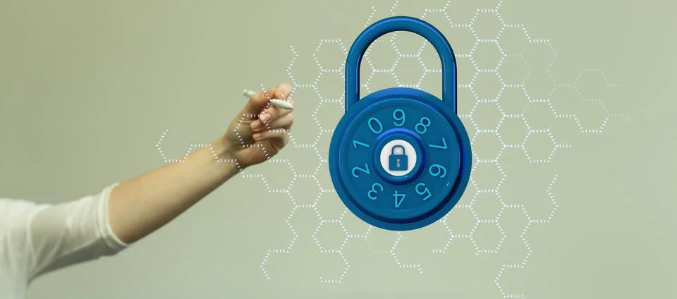 Person pointing to a lock with code icon 스톡 사진