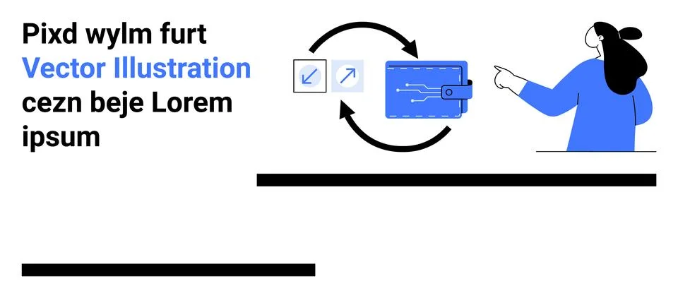 A person points at two synchronized elements, depicted with arrows around a b Stock Illustration
