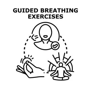 Person practicing guided breathing exercises for relaxation Ilustración de archivo