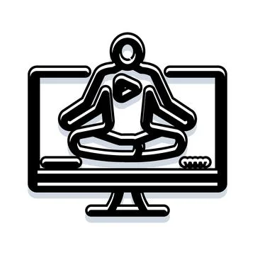 Person practicing meditation online on computer screen 스톡 일러스트