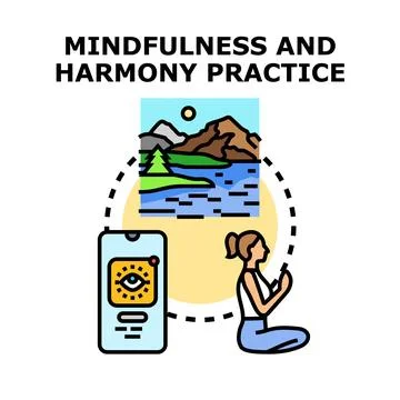 Person practicing mindfulness and harmony with app and nature Stock Illustration