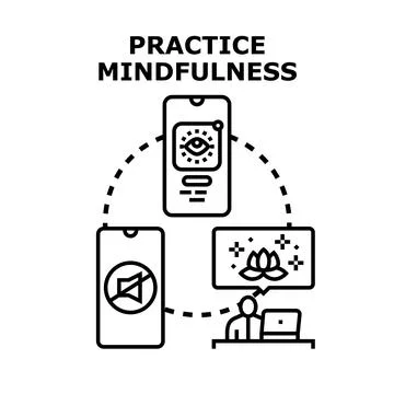 Person practicing mindfulness with mobile application coaching Stock Illustration