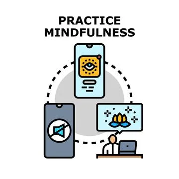Person practicing mindfulness with mobile application coaching Stock Illustration