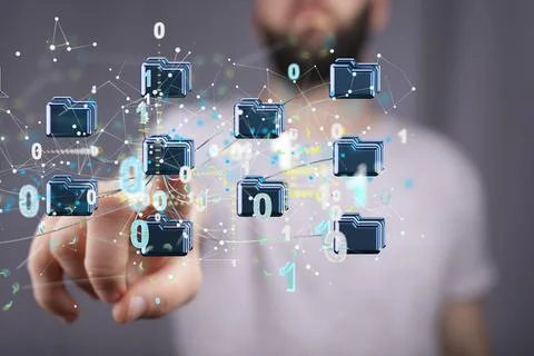 Person presenting a 3D render of artificial intelligence cloud technology Stock Photos