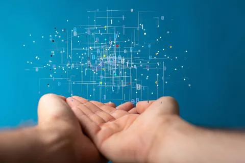 Person presenting a 3D render of big data visualization Stock Photos