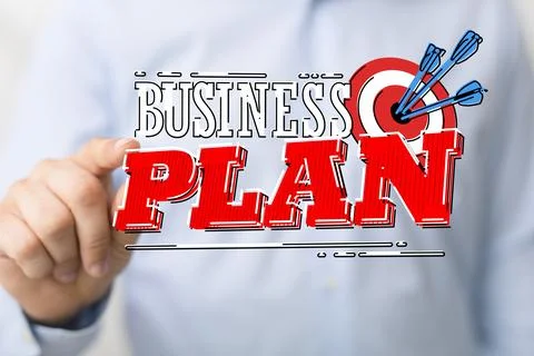 Person presenting a 3D render of Business Plan sign Stock Illustration